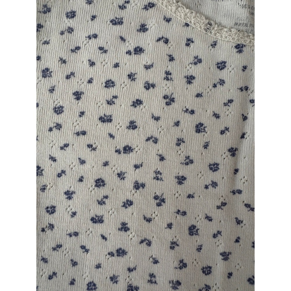 Brandy Melville Blue Floral Pointelle Lace Trim Cami Tank Top Cream One Size - Picture 4 of 8